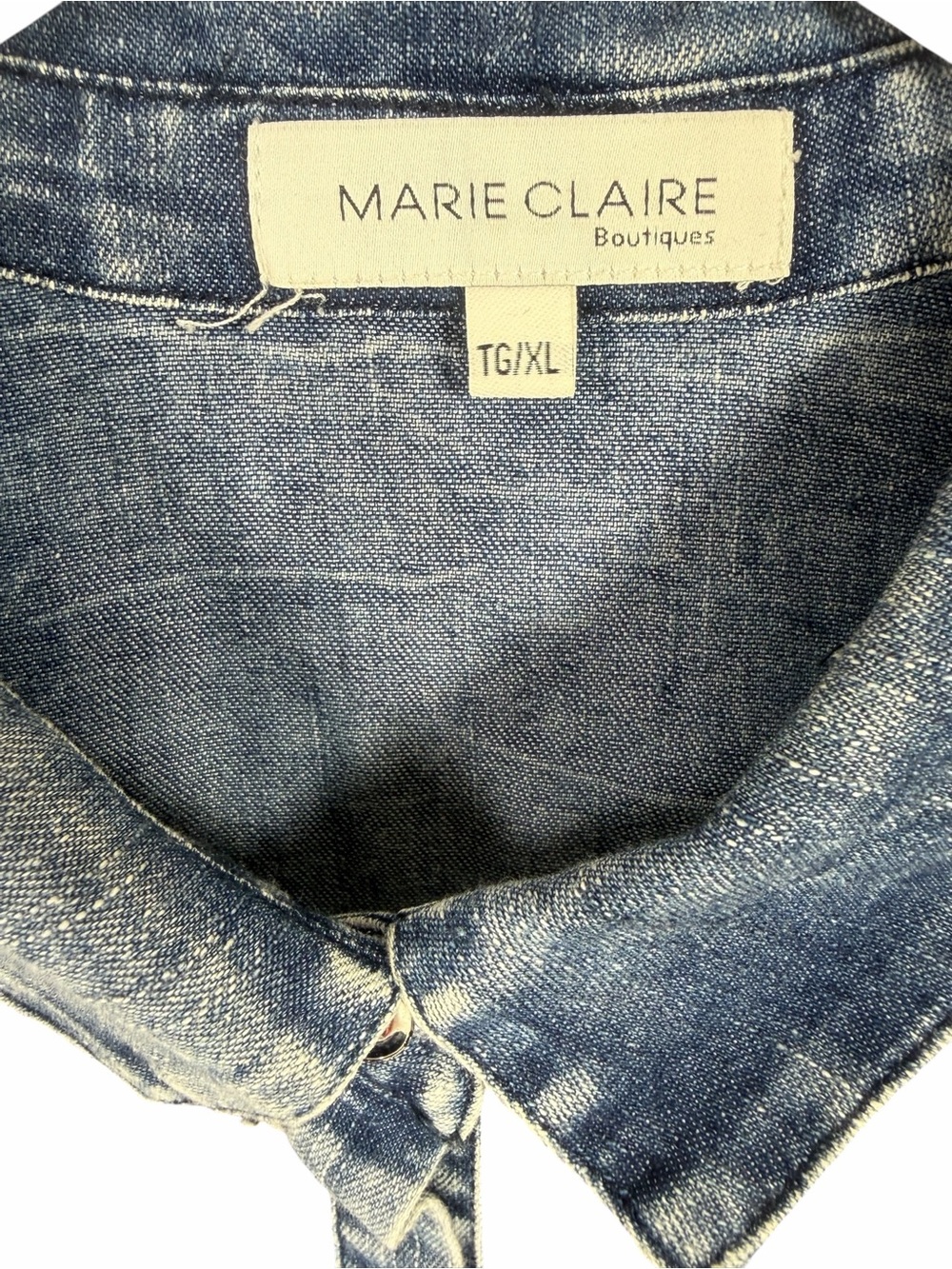 Marie Claire Navy Polka Dot Denim-Trim Blouse size xl